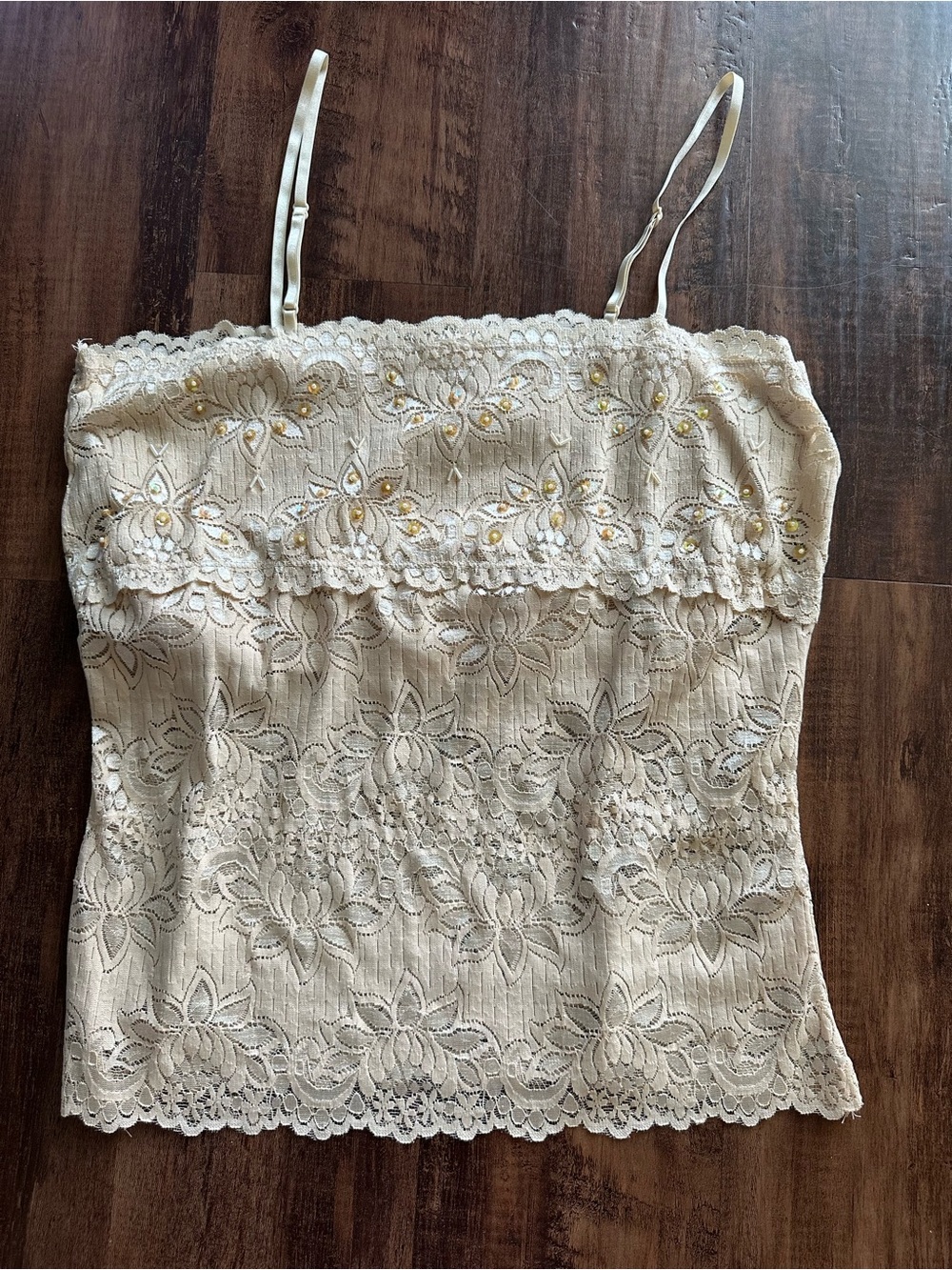 Vintage Lace Floral Camisole Tank Top - Cream